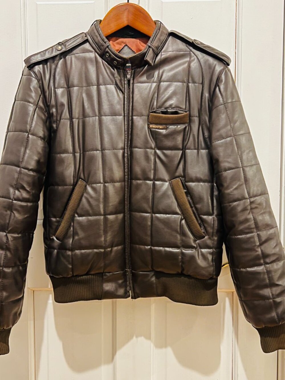 Members Only Leather Cafe Racer Jacket Men 40 VTG 80s Brown Quilted